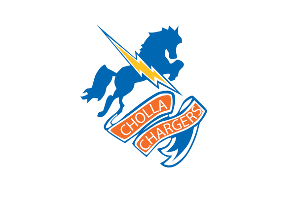 cholla high school logo with a blue horse and lightning
