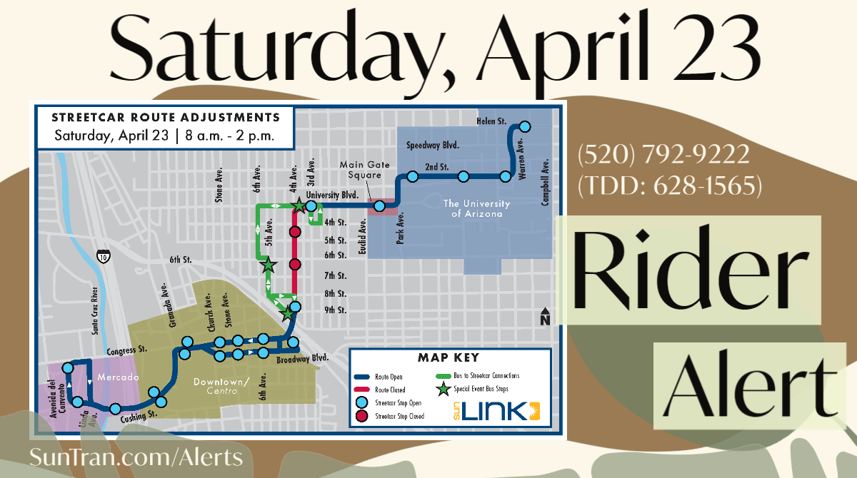 Streetcar rider alert Saturday, April 23