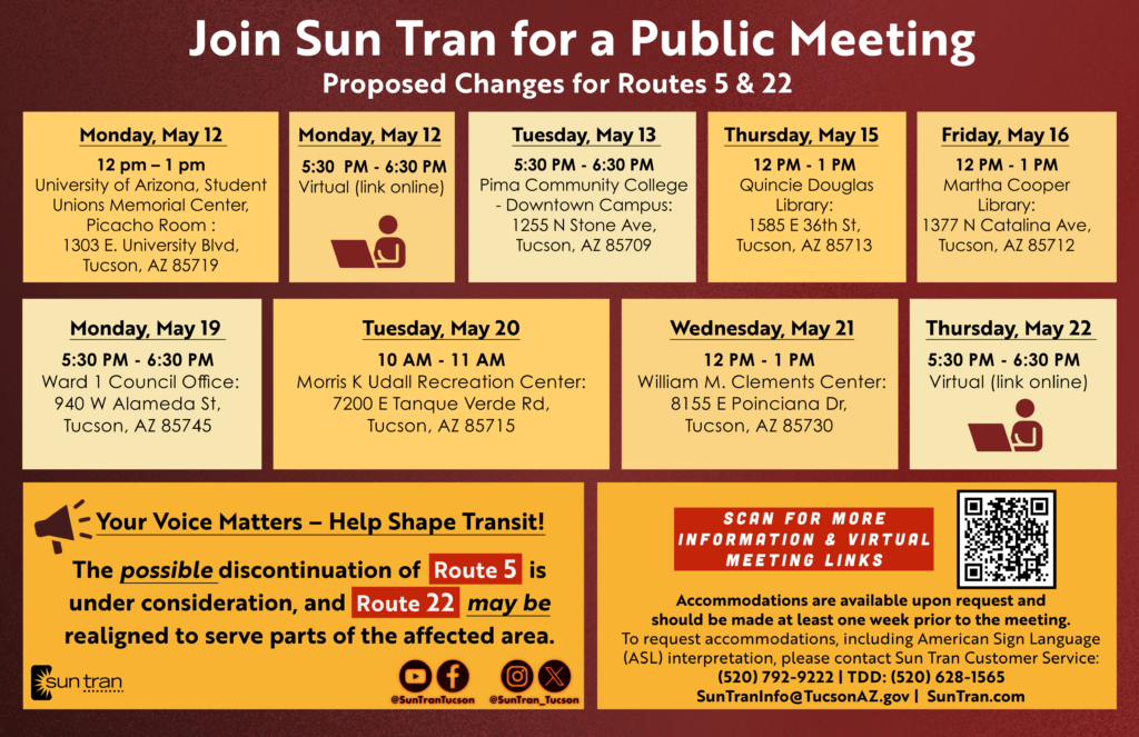 Sun Tran public meeting dates and times. 