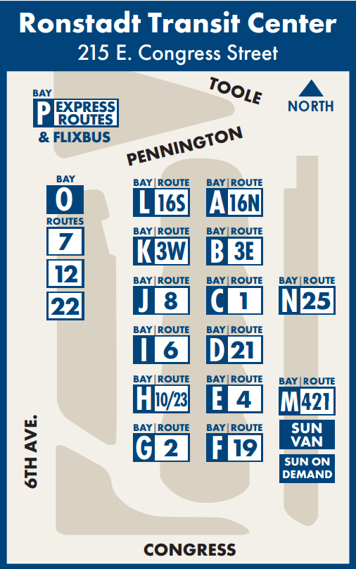 Map layout of the Ronstadt transit center.  