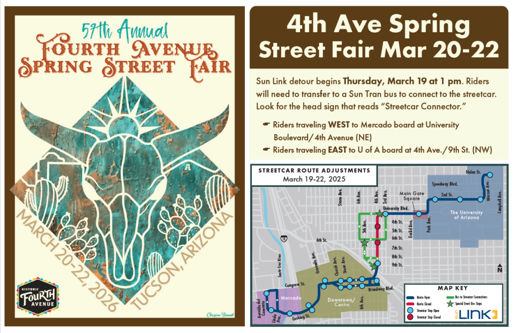 Fourth avenue street fair detour information poster for sun link 