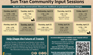 Public input meeting poster with meeting days and times
