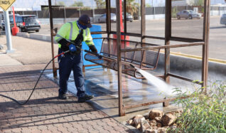 power washing bus stop