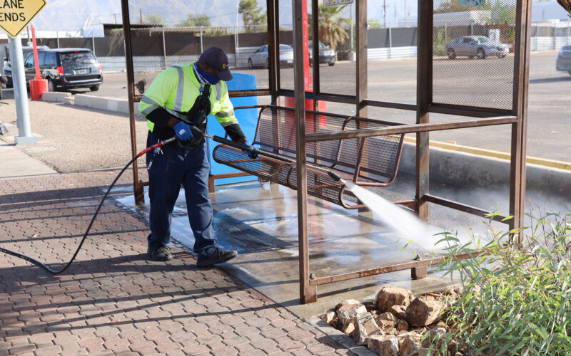power washing bus stop