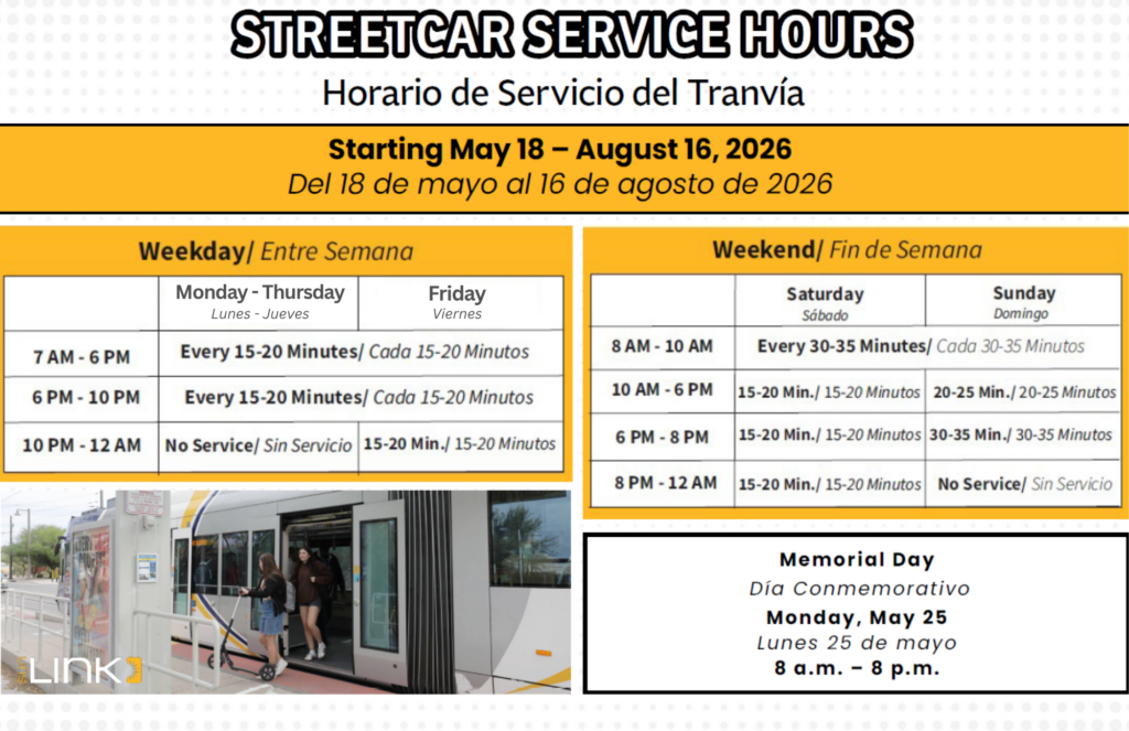Sun Link schedule may 2026 through august 2026