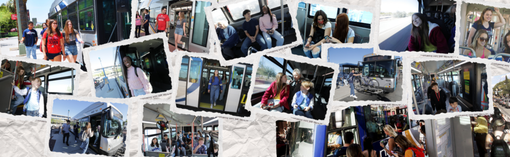 Banner photo with students using public transit